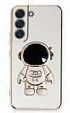 Eiroo Astronot Samsung Galaxy S21 FE 5G Standlı Beyaz Silikon Kılıf