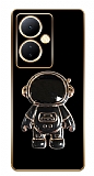 Eiroo Astronot Vivo V29 Lite Standl Kamera Korumal Siyah Silikon Klf