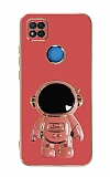 Eiroo Astronot Xiaomi Poco C3 Standlı Kırmızı Silikon Kılıf