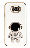 Eiroo Astronot Xiaomi Poco X3 Standlı Beyaz Silikon Kılıf