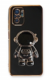 Eiroo Astronot Xiaomi Redmi Note 10S Standlı Siyah Silikon Kılıf
