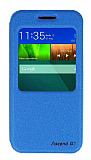 Eiroo Huawei Ascend G7 Vantuzlu Pencereli Mavi Deri Kılıf