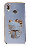 Eiroo Aynalı Kitty Huawei P20 Lite Standlı Mavi Silikon Kılıf