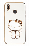 Eiroo Aynalı Kitty Huawei P20 Lite Standlı Beyaz Silikon Kılıf