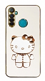 Eiroo Aynal Kitty Realme 5i Standl Beyaz Silikon Klf