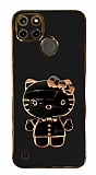 Eiroo Aynal Kitty Realme C21Y Standl Siyah Silikon Klf