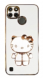 Eiroo Aynal Kitty Realme C25Y Standl Beyaz Silikon Klf