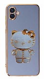 Eiroo Aynal Kitty Samsung Galaxy A04e Standl Mavi Silikon Klf