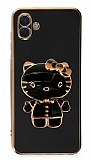 Eiroo Aynal Kitty Samsung Galaxy A04e Standl Siyah Silikon Klf