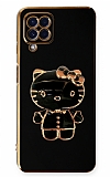 Eiroo Aynal Kitty Samsung Galaxy A12 Standl Siyah Silikon Klf