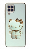 Eiroo Aynalı Kitty Samsung Galaxy A12 Standlı Yeşil Silikon Kılıf
