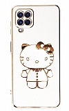 Eiroo Aynal Kitty Samsung Galaxy A22 4G Standl Beyaz Silikon Klf