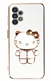 Eiroo Aynalı Kitty Samsung Galaxy A32 4G Standlı Beyaz Silikon Kılıf