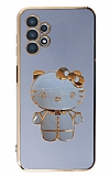 Eiroo Aynalı Kitty Samsung Galaxy A32 4G Standlı Mavi Silikon Kılıf