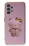 Eiroo Aynalı Kitty Samsung Galaxy A52s 5G Standlı Mor Silikon Kılıf
