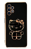 Eiroo Aynalı Kitty Samsung Galaxy A52s 5G Standlı Siyah Silikon Kılıf