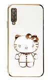 Eiroo Aynalı Kitty Samsung Galaxy A7 2018 Standlı Beyaz Silikon Kılıf