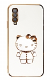 Eiroo Aynalı Kitty Samsung Galaxy A70 Standlı Beyaz Silikon Kılıf