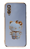 Eiroo Aynalı Kitty Samsung Galaxy A70 Standlı Mavi Silikon Kılıf