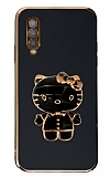 Eiroo Aynalı Kitty Samsung Galaxy A70 Standlı Siyah Silikon Kılıf
