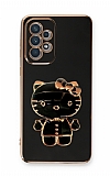 Eiroo Aynal Kitty Samsung Galaxy A72 Standl Siyah Silikon Klf
