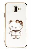 Eiroo Aynal Kitty Samsung Galaxy J6 Plus Standl Beyaz Silikon Klf