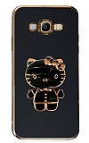 Eiroo Aynalı Kitty Samsung Galaxy J7 / J7 Core Standlı Siyah Silikon Kılıf