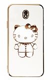 Eiroo Aynal Kitty Samsung Galaxy J7 Pro 2017 Standl Beyaz Silikon Klf