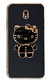 Eiroo Aynalı Kitty Samsung Galaxy J7 Pro 2017 Standlı Siyah Silikon Kılıf
