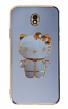 Eiroo Aynalı Kitty Samsung Galaxy J7 Pro 2017 Standlı Mavi Silikon Kılıf
