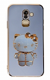 Eiroo Aynalı Kitty Samsung Galaxy J8 Standlı Mavi Silikon Kılıf