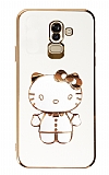 Eiroo Aynalı Kitty Samsung Galaxy J8 Standlı Beyaz Silikon Kılıf