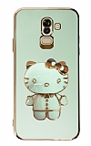 Eiroo Aynalı Kitty Samsung Galaxy J8 Standlı Yeşil Silikon Kılıf