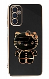 Eiroo Aynal Kitty Samsung Galaxy M13 Standl Siyah Silikon Klf