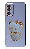 Eiroo Aynal Kitty Samsung Galaxy M13 Standl Mavi Silikon Klf