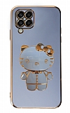 Eiroo Aynal Kitty Samsung Galaxy M32 Standl Mavi Silikon Klf