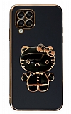 Eiroo Aynal Kitty Samsung Galaxy M32 Standl Siyah Silikon Klf