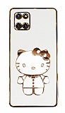 Eiroo Aynalı Kitty Samsung Galaxy Note 10 Lite Standlı Beyaz Silikon Kılıf