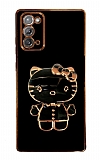 Eiroo Aynalı Kitty Samsung Galaxy Note 20 Standlı Siyah Silikon Kılıf
