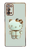 Eiroo Aynalı Kitty Samsung Galaxy Note 20 Standlı Yeşil Silikon Kılıf