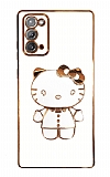 Eiroo Aynalı Kitty Samsung Galaxy Note 20 Standlı Beyaz Silikon Kılıf