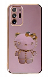 Eiroo Aynalı Kitty Samsung Galaxy Note 20 Ultra Standlı Mor Silikon Kılıf