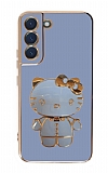 Eiroo Aynal Kitty Samsung Galaxy S21 Plus Standl Mavi Silikon Klf
