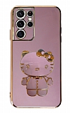 Eiroo Aynal Kitty Samsung Galaxy S21 Ultra Standl Mor Silikon Klf