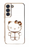 Eiroo Aynal Kitty Samsung Galaxy S22 Plus 5G Standl Beyaz Silikon Klf