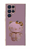 Eiroo Aynal Kitty Samsung Galaxy S22 Ultra 5G Standl Mor Silikon Klf