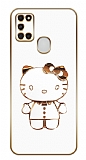 Eiroo Aynal Kitty Tecno Samsung Galaxy A21s Standl Beyaz Silikon Klf