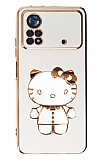 Eiroo Aynal Kitty Xiaomi Poco X4 Pro 5G Standl Beyaz Silikon Klf