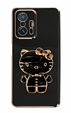 Eiroo Aynalı Kitty Xiaomi 11T Standlı Siyah Silikon Kılıf