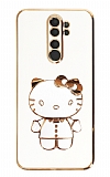 Eiroo Aynalı Kitty Xiaomi Redmi Note 8 Pro Standlı Beyaz Silikon Kılıf